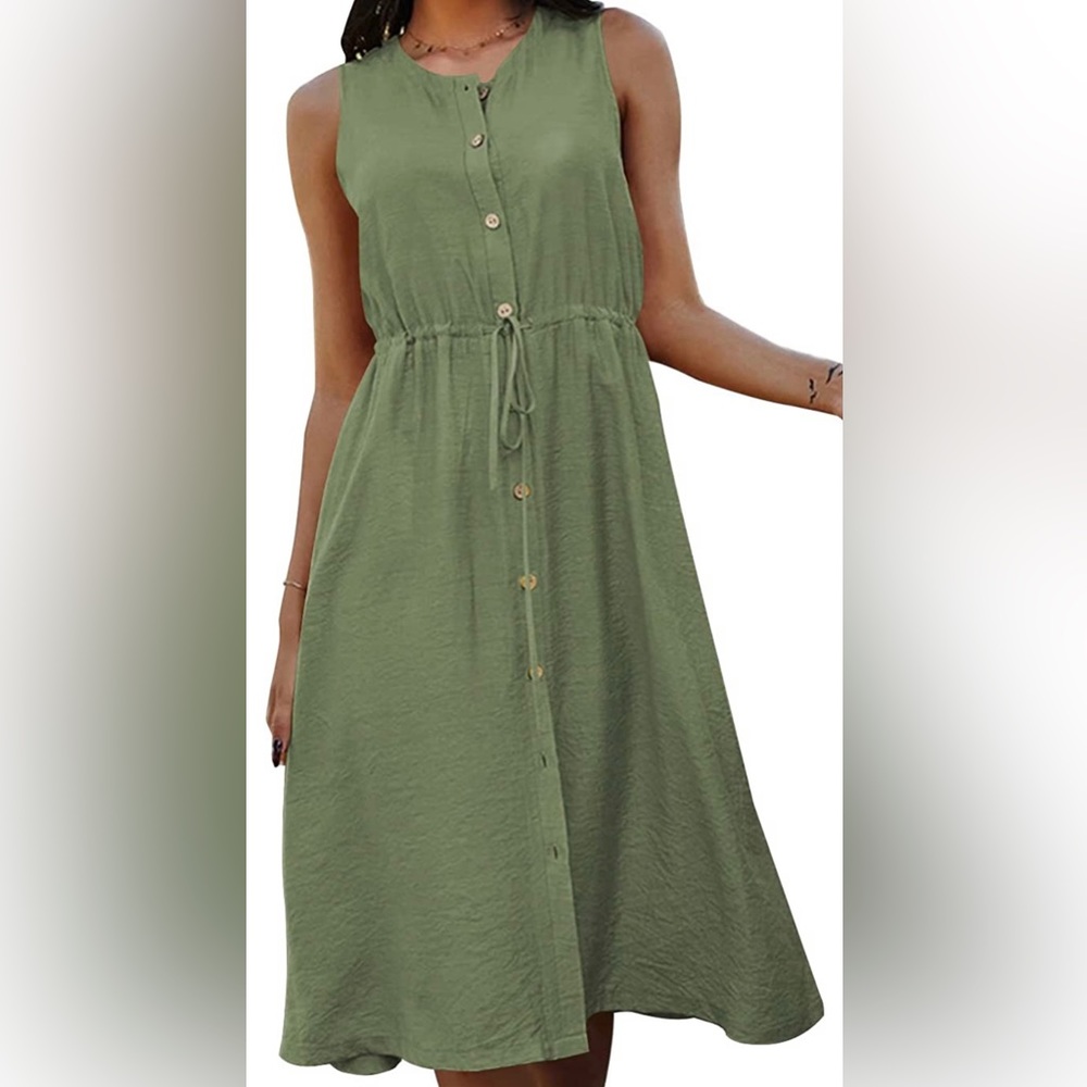 Green Sleeveless Midi Dress